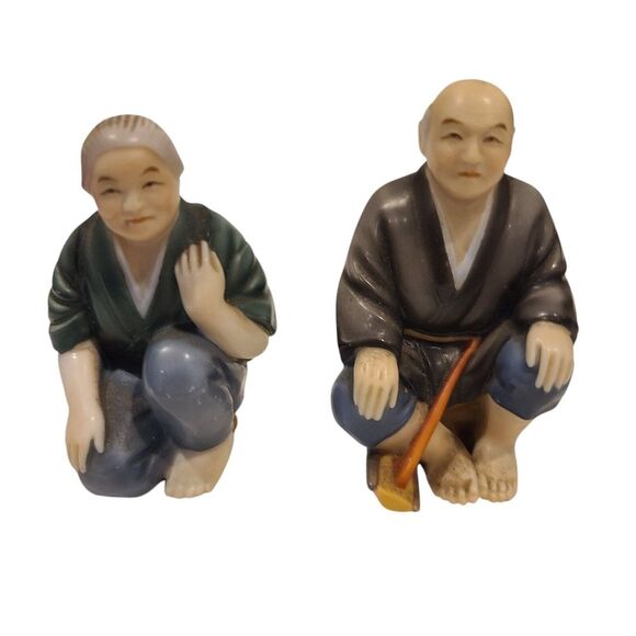 Vintage Japanese Toshikane Porcelain Salt & Pepper Set‎ Shakers Old Couple 1950s